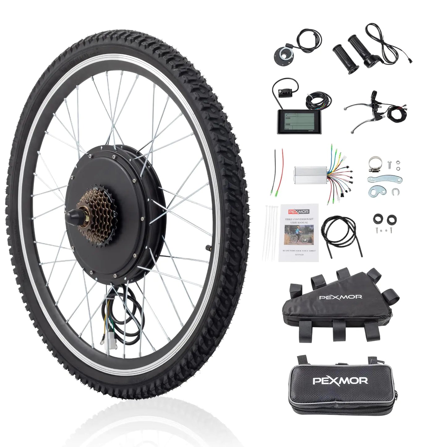 PEXMOR Electric Bike Conversion Kit 48V 1000W 26" Rear Wheel E-Bike Hub Motor Kit Upgrade 3 Mode Controller w/PAS/LCD Display/Twist Throttle Ebike Bicycle Wheel Kit