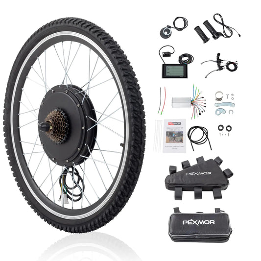 PEXMOR Electric Bike Conversion Kit 48V 1000W 26" Rear Wheel E-Bike Hub Motor Kit Upgrade 3 Mode Controller w/PAS/LCD Display/Twist Throttle Ebike Bicycle Wheel Kit